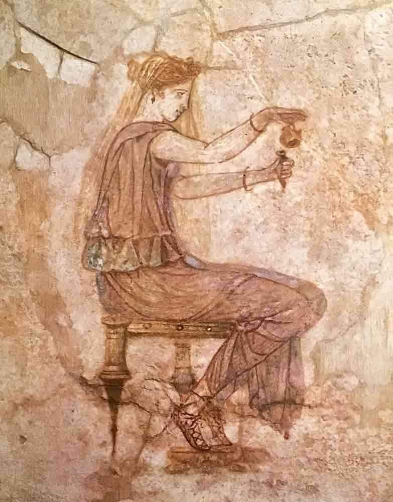 Affresco di donna con profumo a Villa Farnesina a Roma Affresco di donna con profumo a Villa Farnesina a Roma