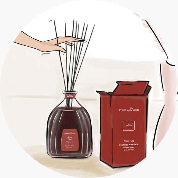 Inserisci delicatamente le bacchette nella bottiglia Inserisci delicatamente le bacchette nella bottiglia, poi aprile a ventaglio